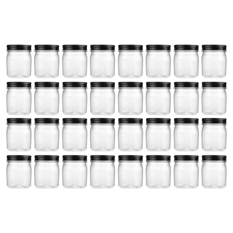 novelinks 8 oz Clear Plastic Jars with Screw-On Lids - BPA-Free Refillable Storage Containers for Slime, Spices, Crafts, Kitchen & Home Organization (32 Pack,Black) - Image 1